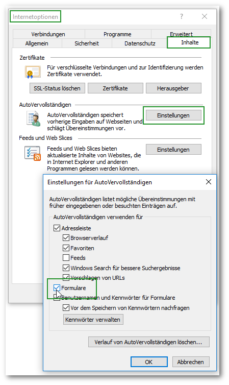 AutoVervollständigen im Internet Explorer