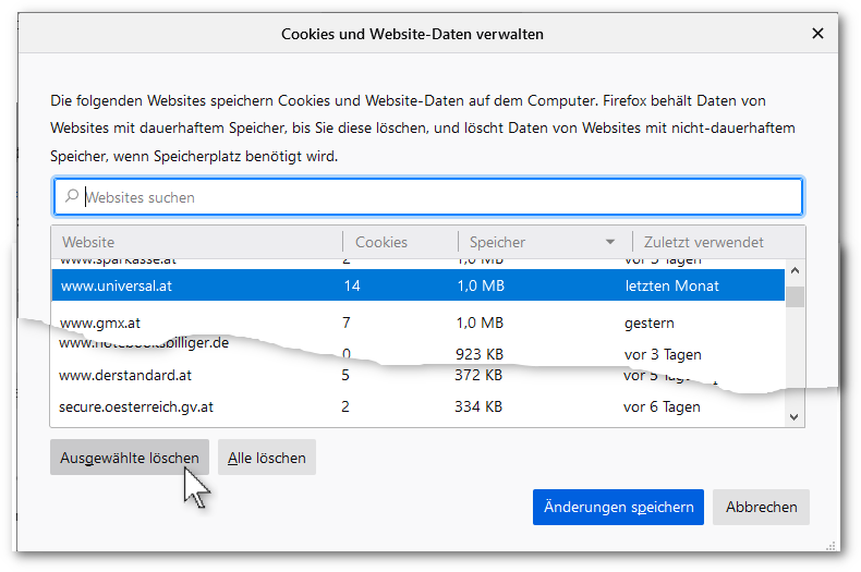 Cookies löschen und anzeigen