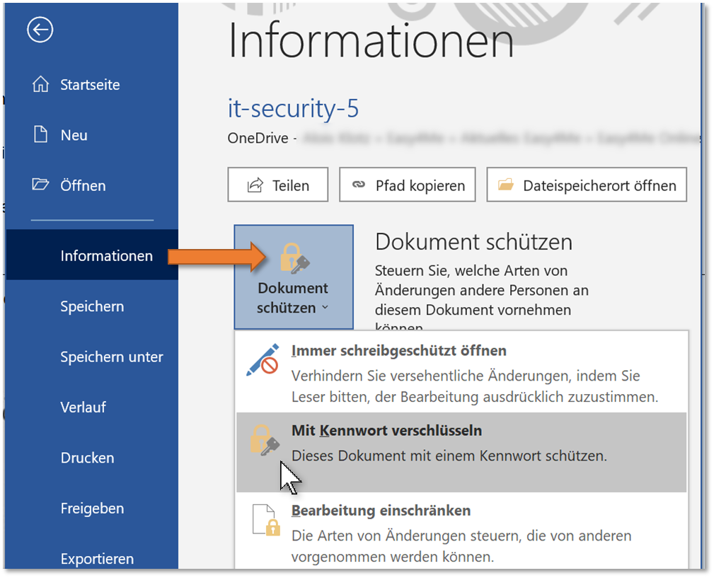 Datei mit Kennwort schützen